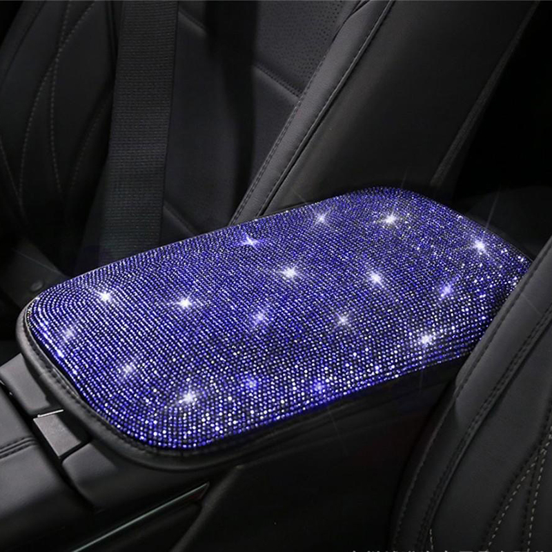 Stained diamond car seat armrest cushion with colored diamonds, blue diamonds, black diamonds, black and white diamond patterns, green diamonds