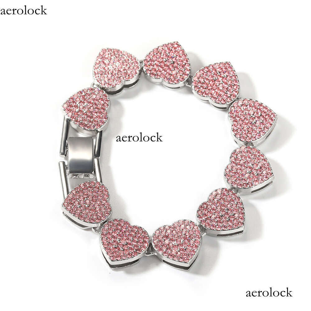 Fashion Versatile Pink Dia Alloy Simple Geometric Heart Bracelet for Women New Cool Trendy Hip-Hop Jewelry