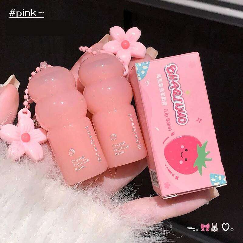 Crystal Strawberry Balm Moisturizing Hydrating Lips Mask Stick Reduce Lines Key Chain for Lip Care Change Color Lipstick Free shipping