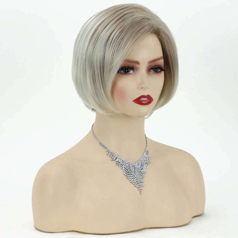 Womens Fashion Blonde Bob Hair Soft Healthy Straight Synthetic Costume Party Wigs for Ladies