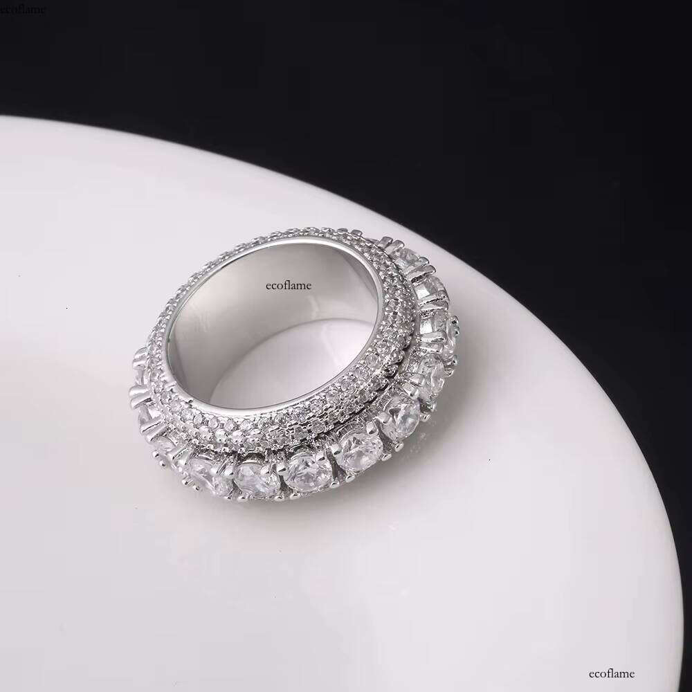 Hip Hop Spin Gold Plated Brass Pave CZ Stone Iced Out Rotating Ring for Men