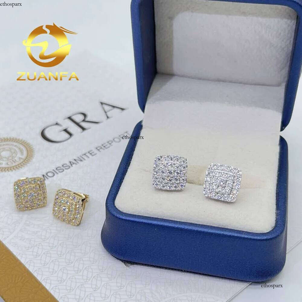 Hiphop Earrings Pass Dia Tester Sterling Sier Gold Plated Classic Moissanite Screw Back