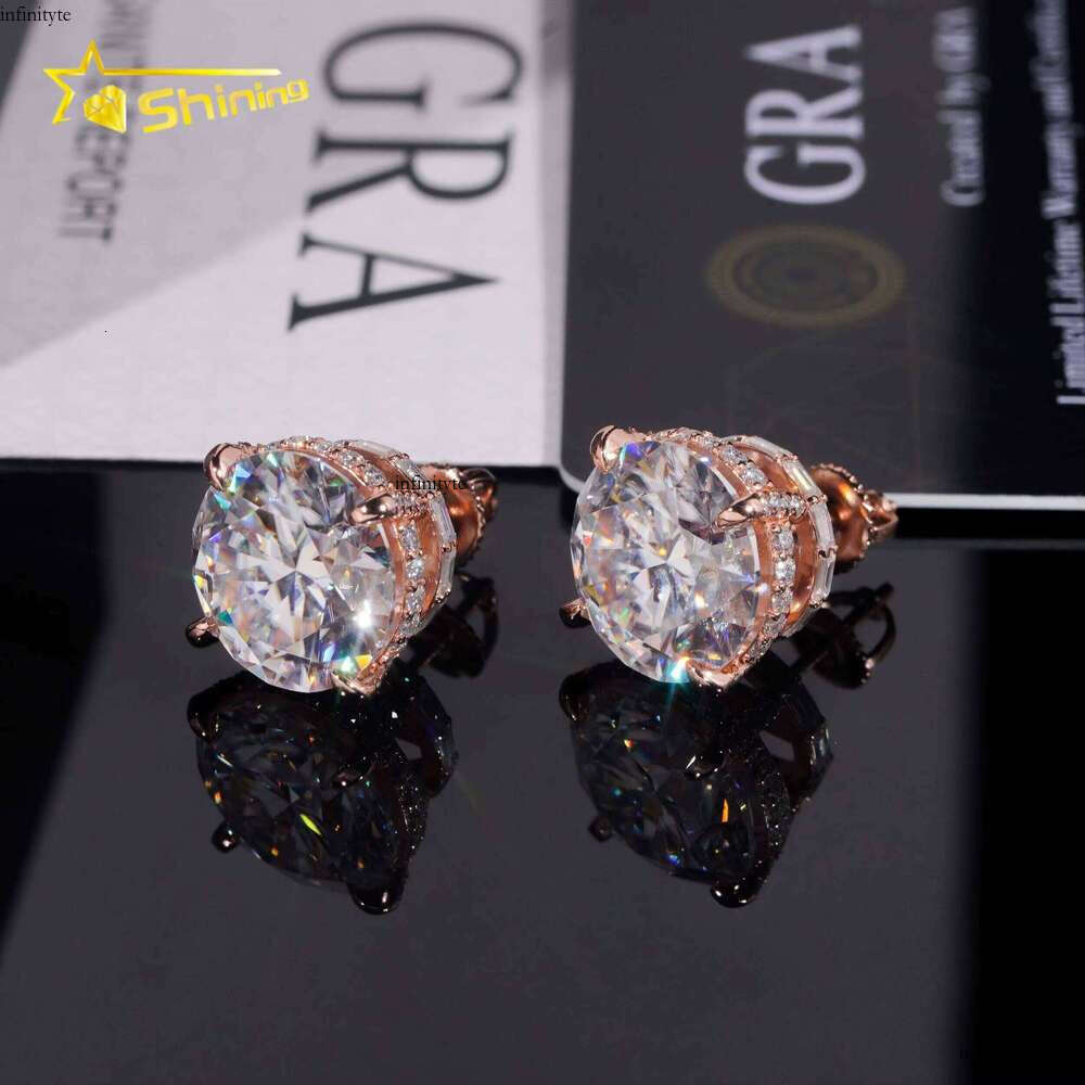 GRA Certificate High Quality Big Size 13mm Dia Iced Out Sier Stud Moissanite Hip Hop Earrings