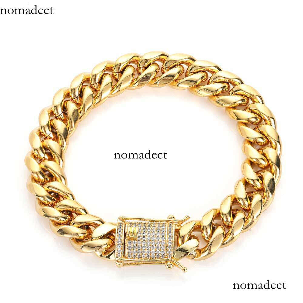 Hip Hop Jewelry Stainless Cuban Double-Sided Dia Buckle Zircon Titanium Steel Men's Bracelet