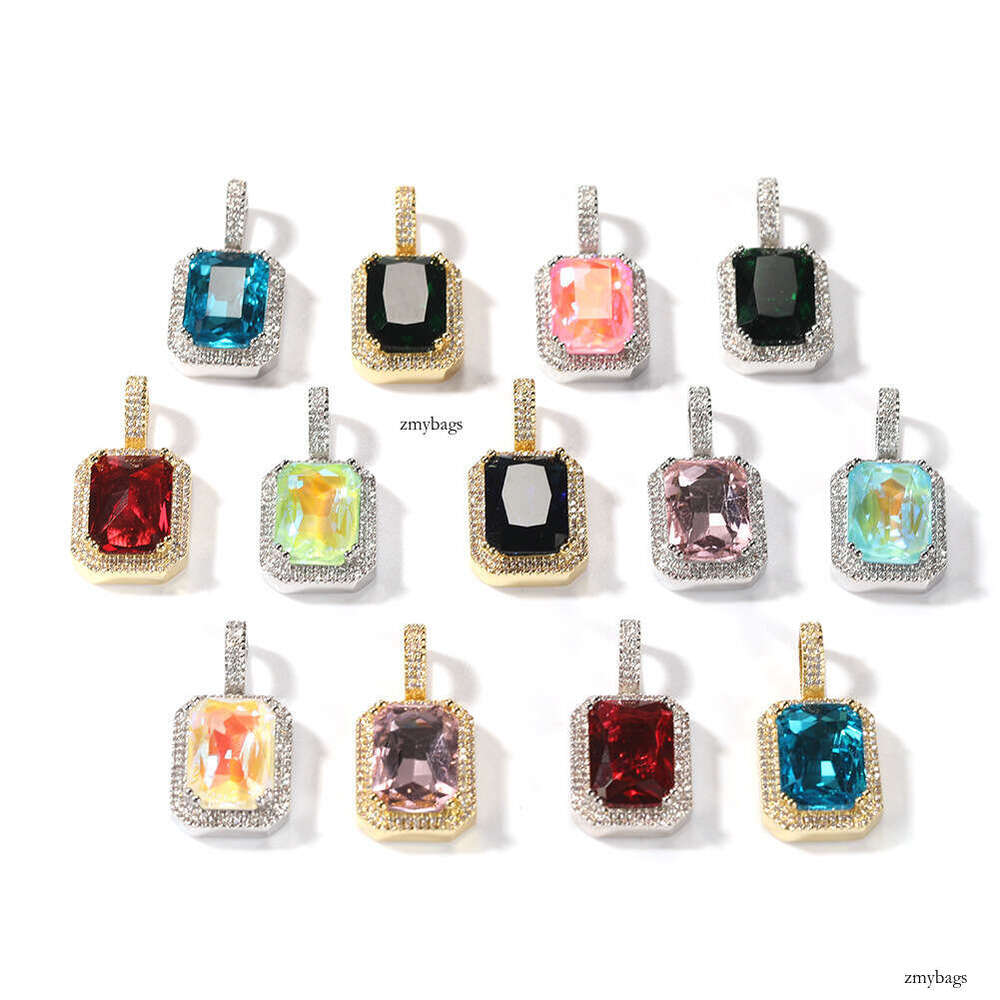 Hiisees Hip-Hop Niche Colorful Solid Square Personality Pendant Trendy Brand Necklace