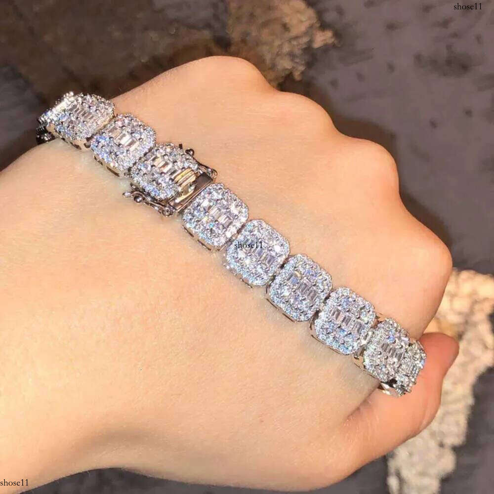 Master Roc Jewelry Sterg Sier Sparkg 10mm Baguette VVS Moissanite Tennis Chain Bracelet