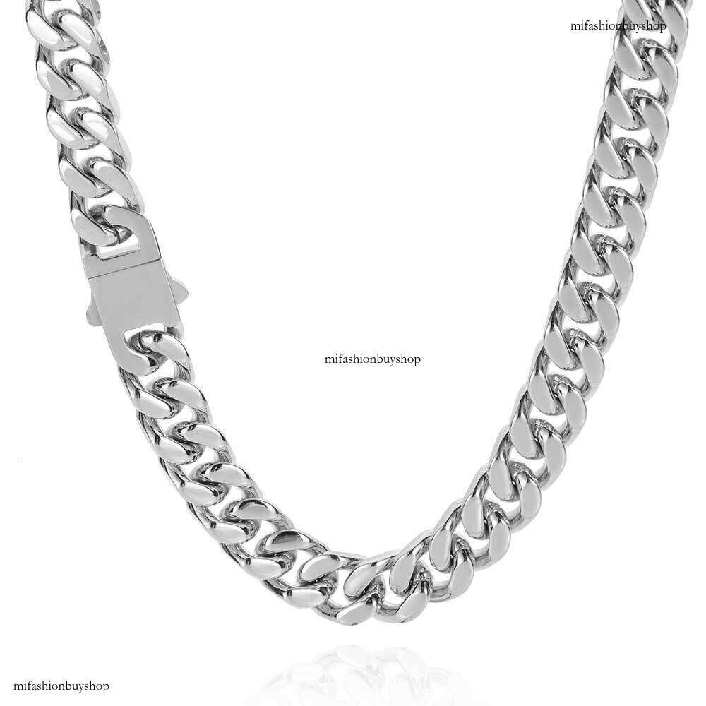 Stainless Smooth Buckle Encrypted Four-Sided Polished Cuban Real Gold Plated Hip-Hop Titanium Steel Men's Necklace