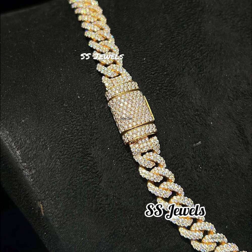 High-end Sier Cuban Chain Baguette Moissanite Hip-hop Unisex Necklace