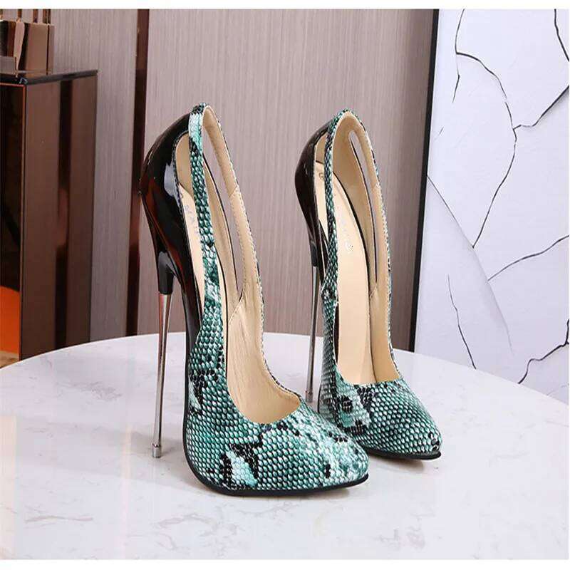 Hot Serpentine Pattern Women's 16cm 2024 Metal Stiletto High Heels Sexy Snake Print Female Shoes 46