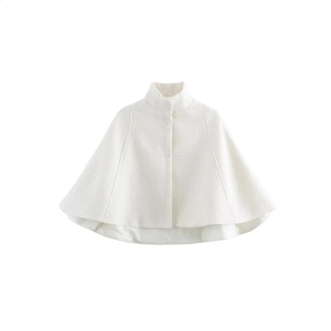 Fashion Elegant Street Womens Winter Solid Color Wool Blended Stand Collar Concealed Button Cape Jacket Y2K 250809