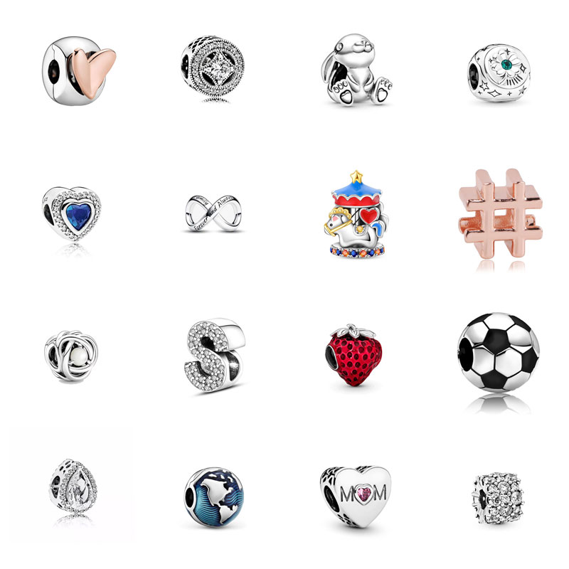 Designer Silver S925 Jewelry Love Letter Fruit Football Mother's Day Charm Bracelet DIY Hanging Bead Free Shipping