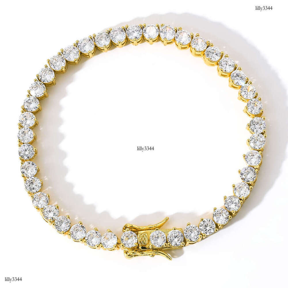 Hip Hop Sterling Silver Moissanite chain Necklace for Men and Women Three-Prong Inlaid 4mm Single Row Dia Tennis Chain