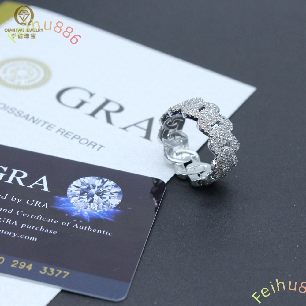 Pass Diamond Tester VVS Moissanite Cuban Ring Mens Wholesale Price Gold Plated 925 Sterling Silver Stock Jewelry Ring for Men