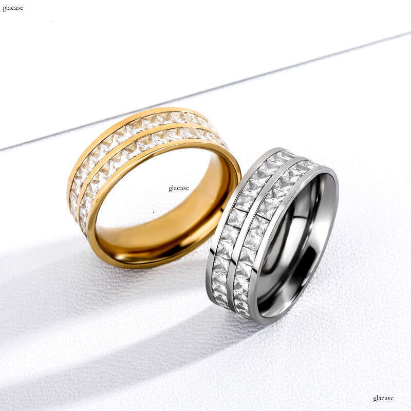 Hip-Hop Sterling Silver Double Row Diamond for Men and Women Micro-Paved Zircon Personality Ring Fashion Jewelry