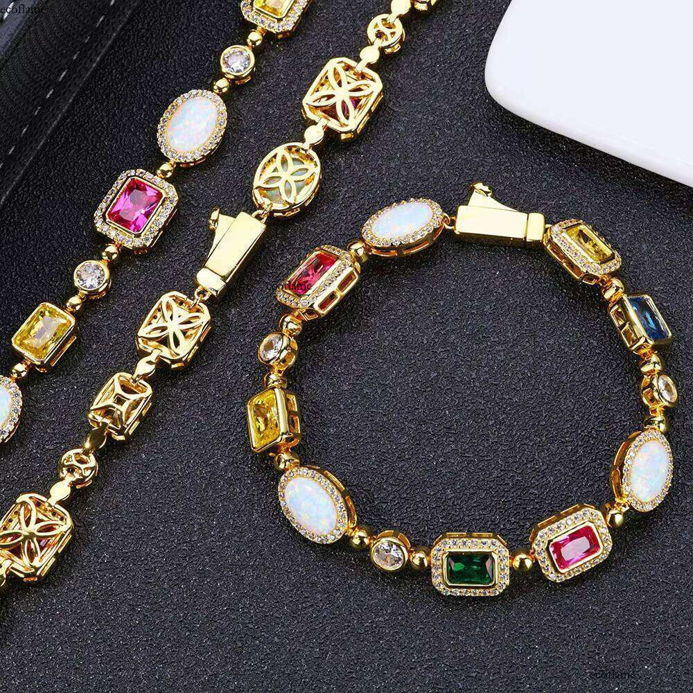 NUOYA Sparkly Geometric Gemstone Women's Jewelry White Gold Plated Brass With Opal Colorful Zircon Link Chain Bracelet
