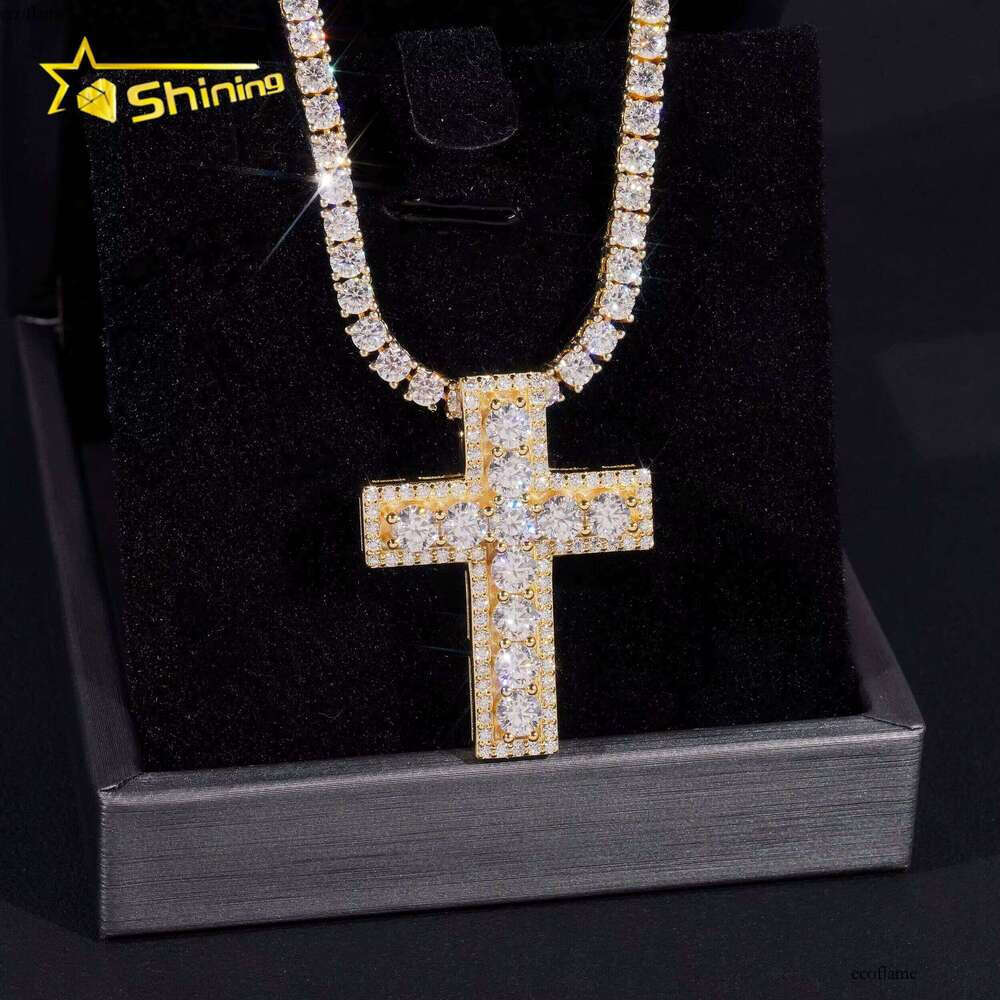 Ready to Ship Valentine Gift Colorful Sier Gold Plated Iced Out Moissanite Cross Pendant