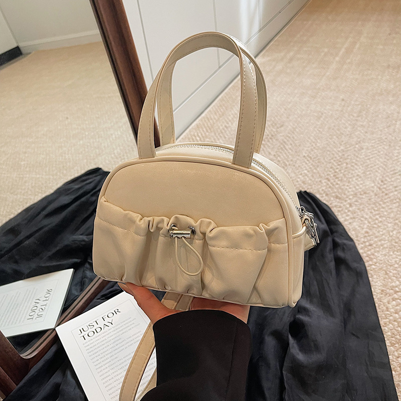 New Women's Pleated Solid Color Large Capacity Handbag Simple Designer Bag Shoulder Bag Cross-border Wholesale Dropshipping Luxury Bag Vintage Cr