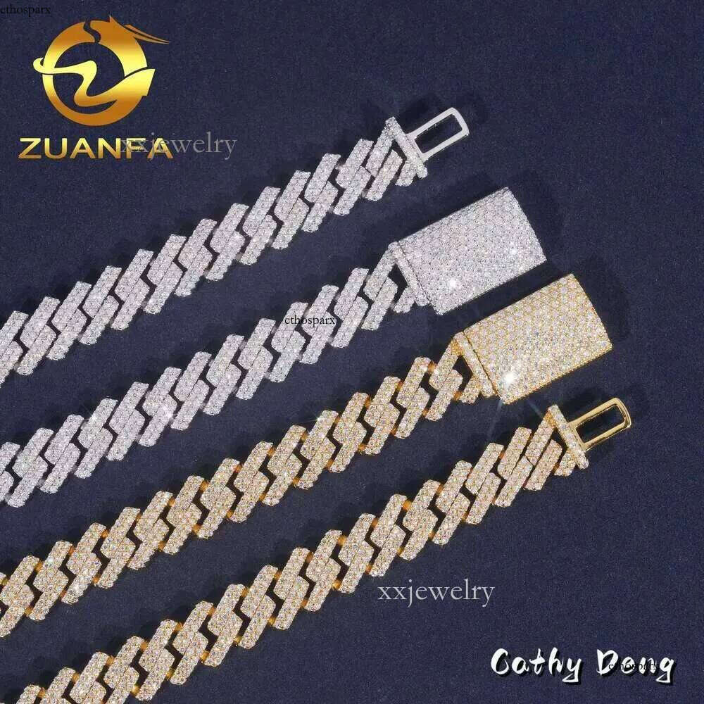 Ready to Ship High Quality Moissanite Hip Hop Jewelry 10mm k Chain Sier Iced Out Cuban Bracelet Necklace With GRA
