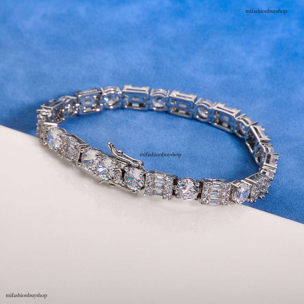 Hip-Hop 6.5mm Clasp Square Round Mixed Zircon Versatile High-End Men's Bracelet