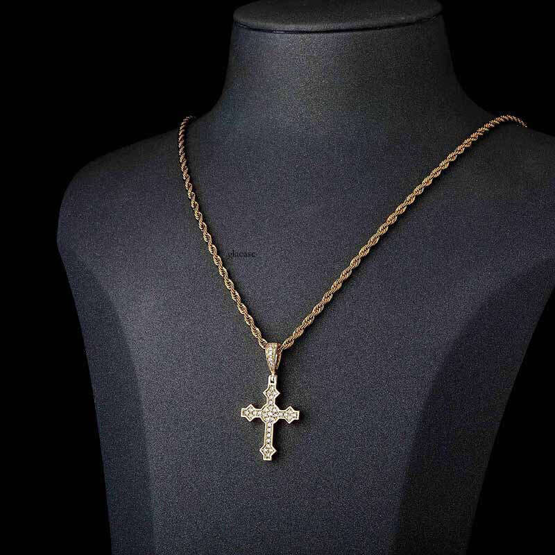 Simple Cross Pendant Full Moissanite chain Hip Hop Necklace Accessory