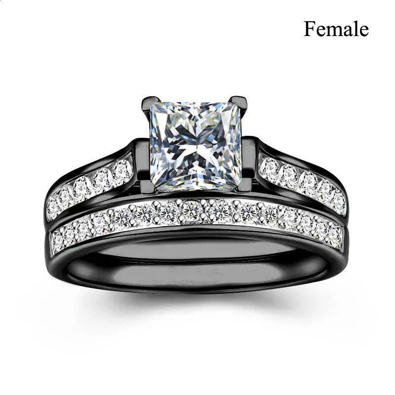 Fashion Couple Rings White Rhinestones Zircon Ring Sets Mens Stainless Steel Zircon Stones Rings Wedding Band Jewelry 250805