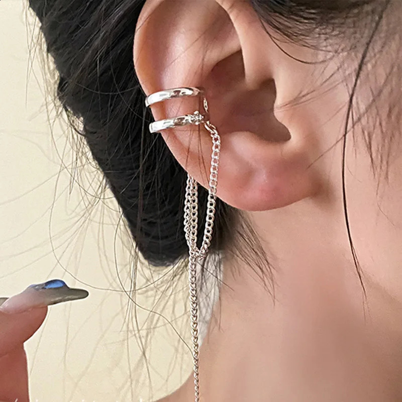 Foxanry Prevent Allergy Chain Tassel Ear Clip Bride Earrings for Women Fashion Simple Double-layered Geometric Party Jewelry 250807