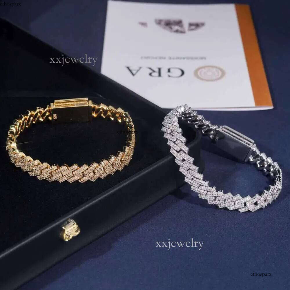 Ready to Ship High Quality Moissanite Hip Hop Jewelry 10mm k Chain Sier Iced Out Cuban Bracelet Necklace With GRA