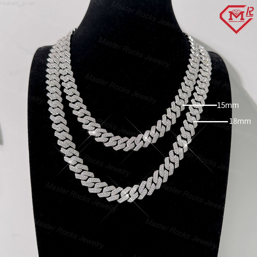 In Stock Cuban Link Chain Necklace 15mm 18mm Hiphop Charm 925 Silver Vvs Iced Out Moissanite Cuban Chain