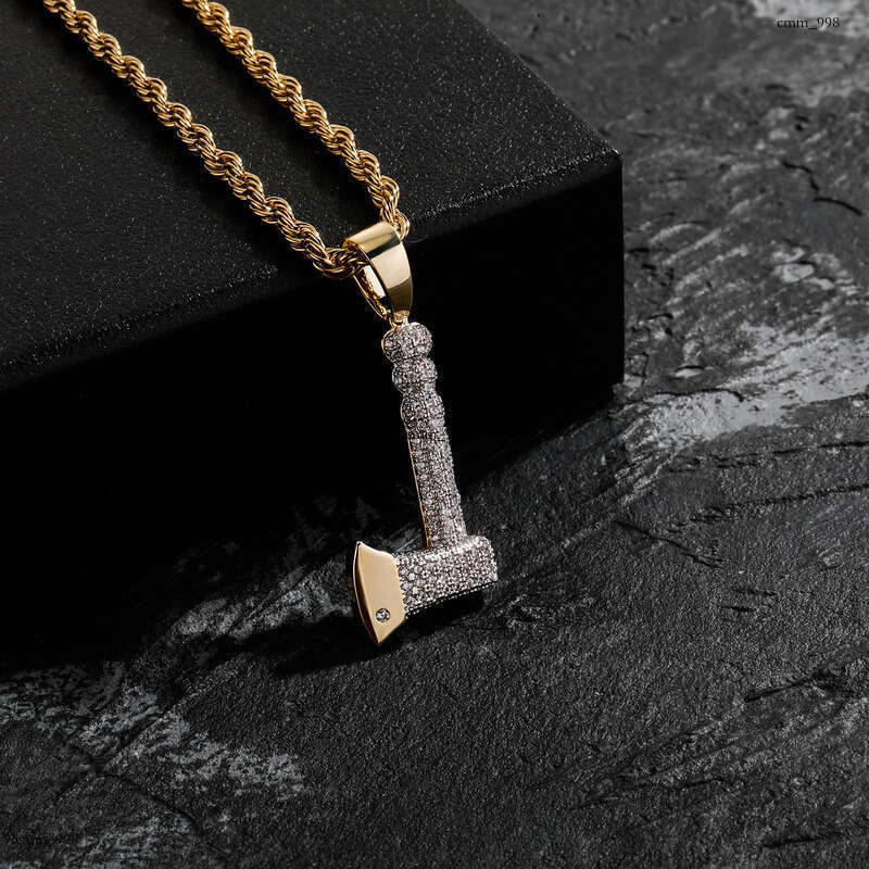 Hip-Hop Axe-Shaped Personality Jewelry Men's Trendy Pendant Micro-Inlaid Full Moissanite chain Necklace