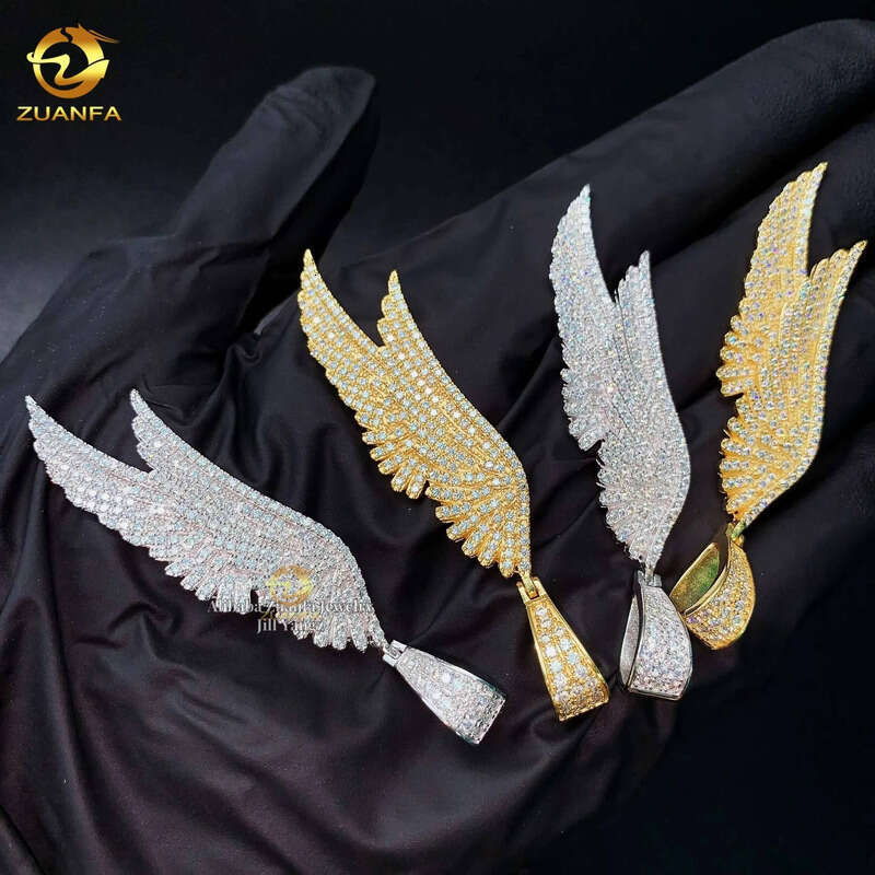 Factory Cheap Price Ready to Ship Angel Wings Iced Out Jewelry Dias Custom Moissanite Pendant