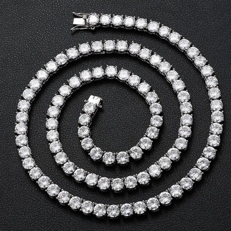 4mm 5mm 6mm Moissanite Chain Hiphop Necklace 925 Sterling Silver Vvs Iced Out Moissanite Tennis Chain