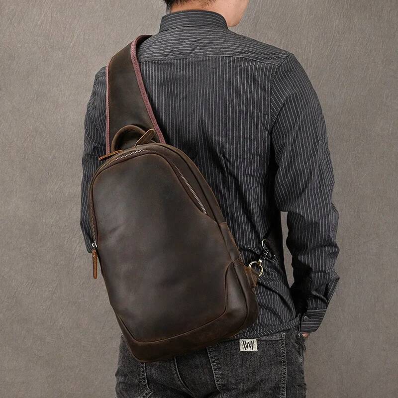 Large Size Causal Genuine Leather Packs Real Cowskin Chest Bag For Men Male Single Shoulder Backpack Outdoor