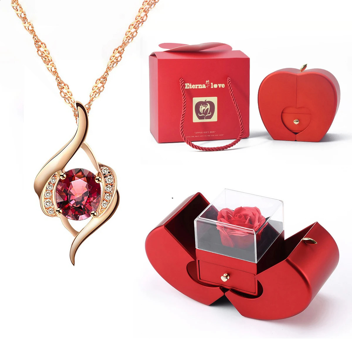 Red Zircon Pendant Necklace With Gift Box Fashion Jewelry For Women Girlfriend Romantic Christmas Gifts 250805