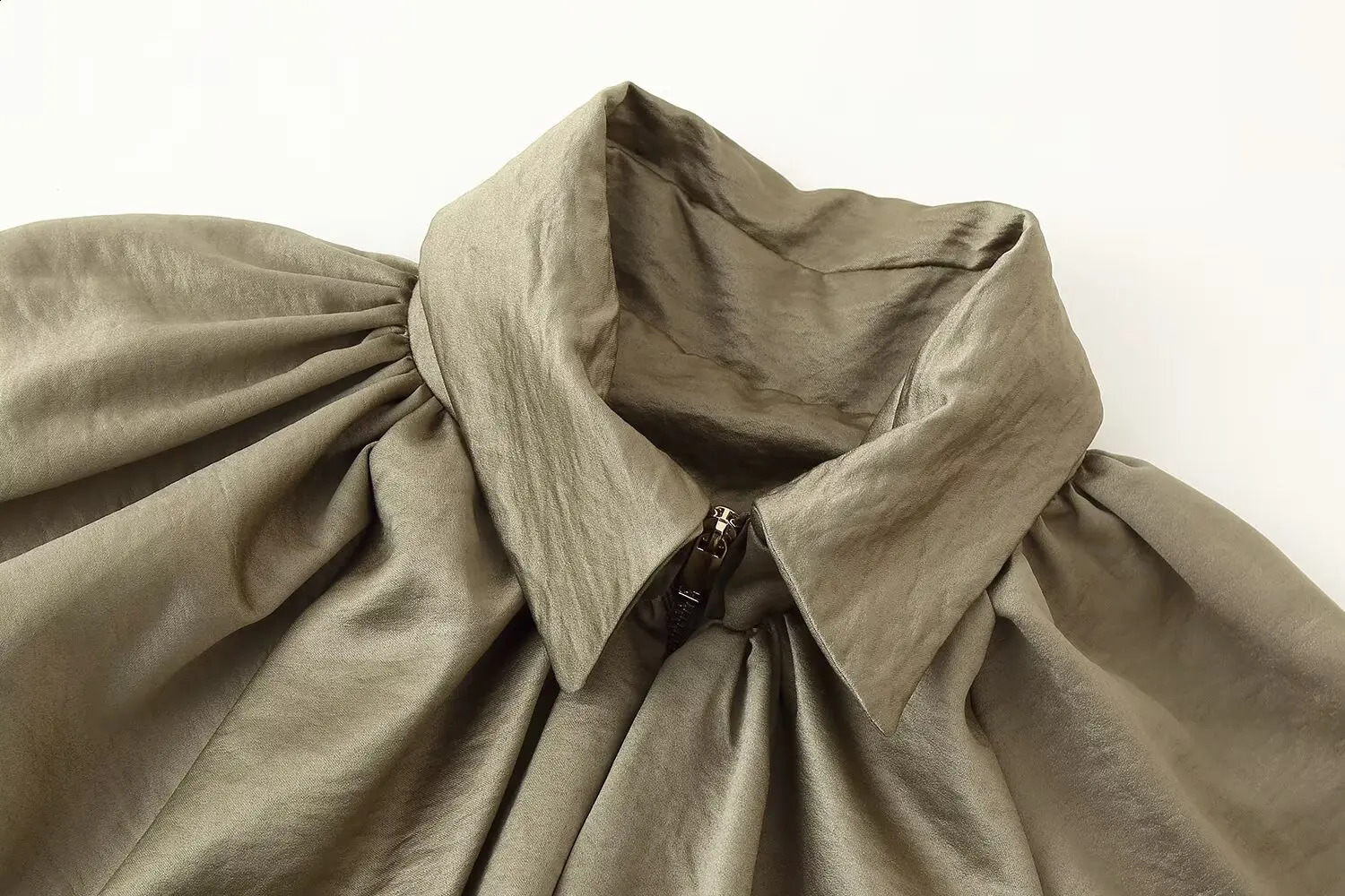 Fashion Womens Casual Zipper n Solid Color Jacket Spring Lapel Batwing Sleeve Pleated Loose Top 250809