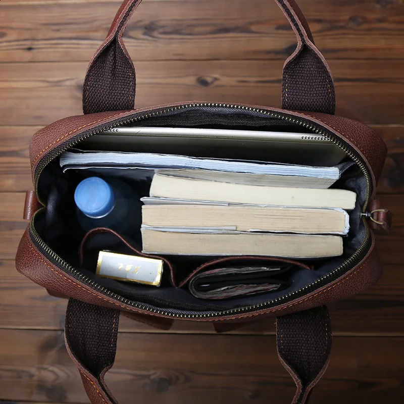 NZPJ Retro Leather Mens Handbag Top Layer Cowhide Vertical Single Shoulder Messenger Bag Postman Briefcase Computer Bag 250804