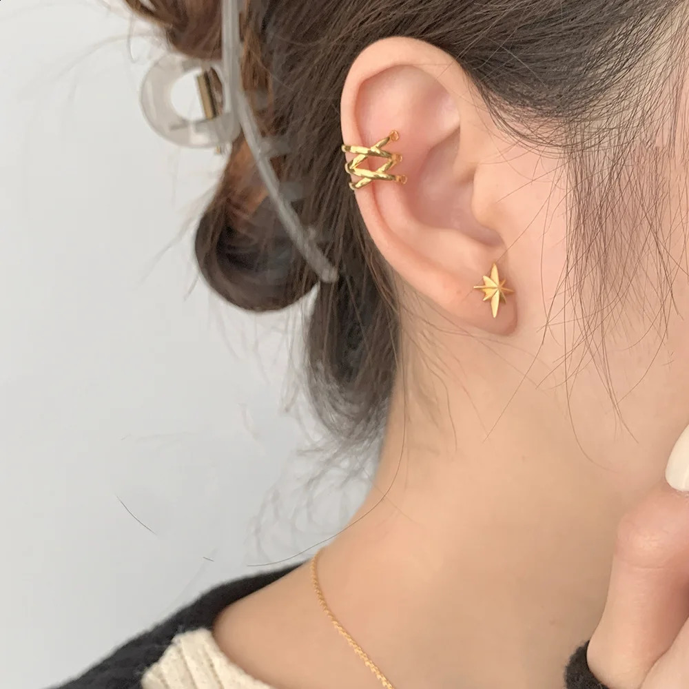 925 Silver Ear Bone Clip Earring Fashion Geometry Rhombus Pearl Ear Clip Without Pierced Personality Simple Women Girl Ear Jewel 250807