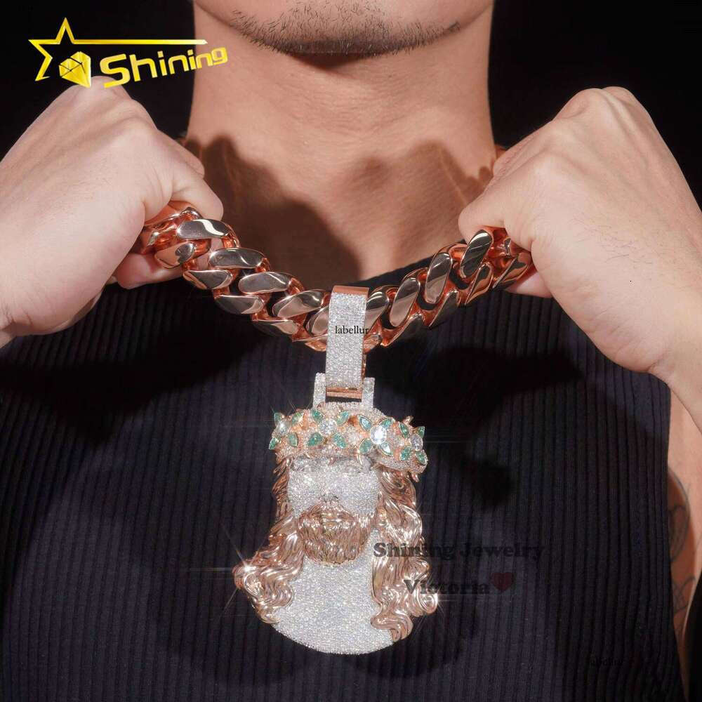 Iced Out Rapper Religious Jewelry Gold Plated Big 3D Sier Custom 5" VVS Moissanite Dia Jesus Pendant