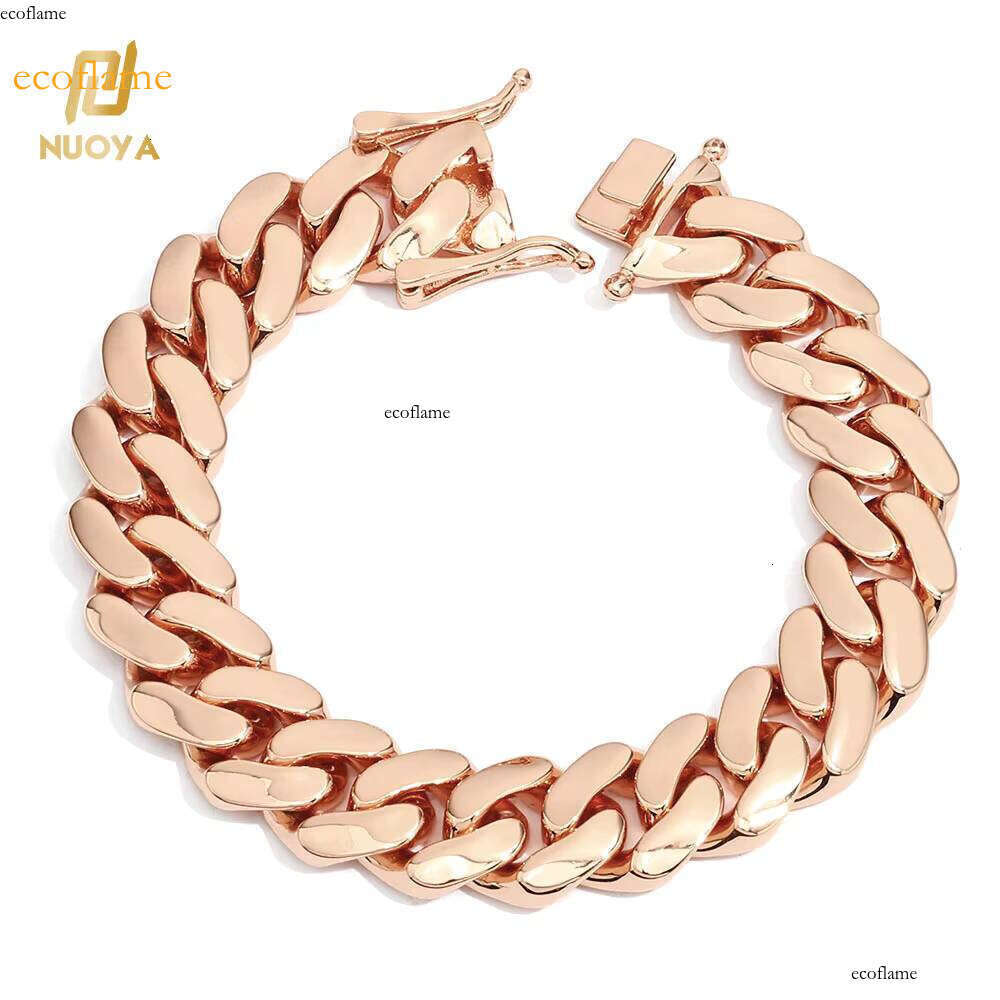 NUOYA 10/12/15/19/22mm Heavy Miami Cuban Link Chain Rose Gold Plated Brass Hip Hop Jewelry Zircon Bracelet Gift