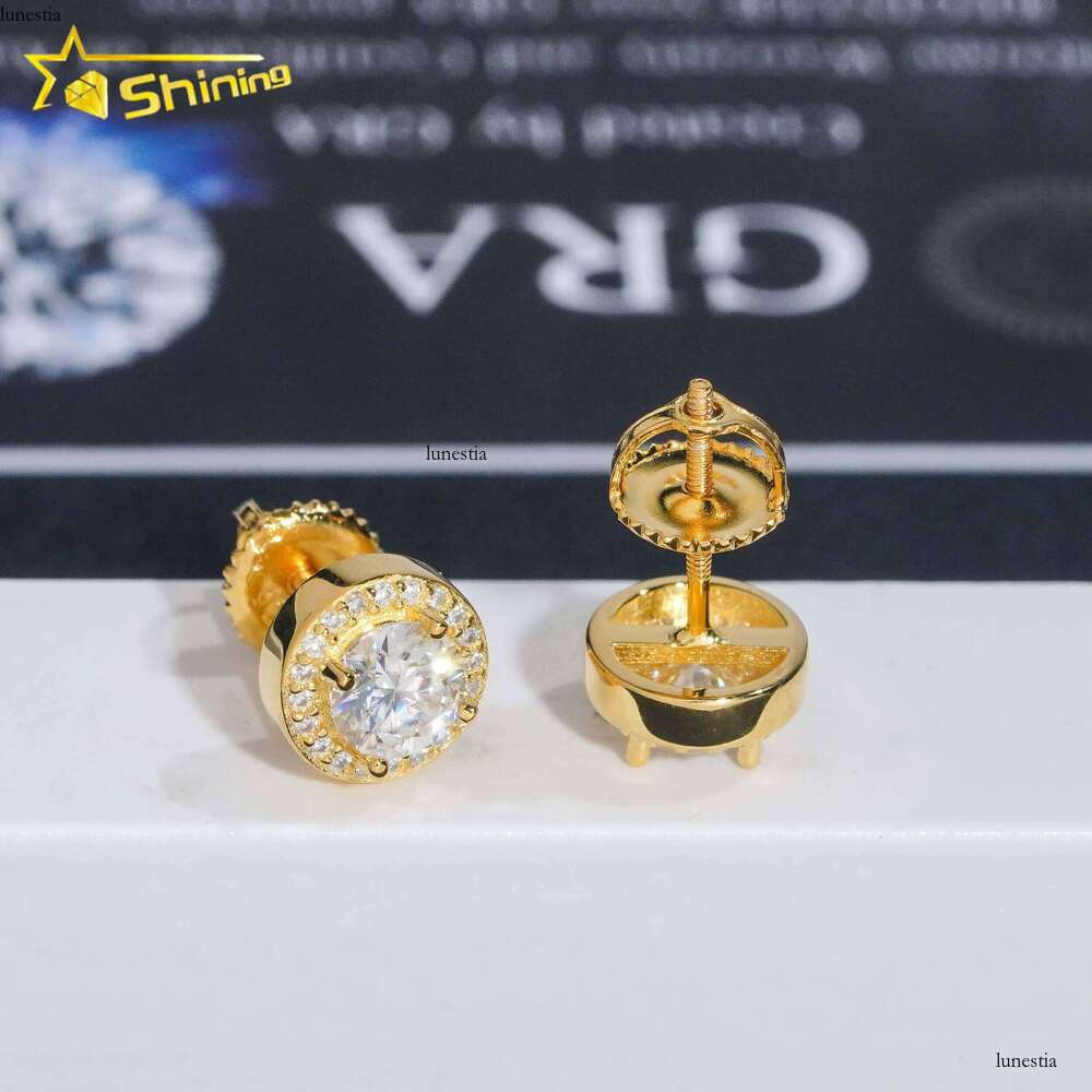 Fine Sterling Sier Iced Out Hip Hop Jewelry Dia Stud VVS Moissanite Earrings