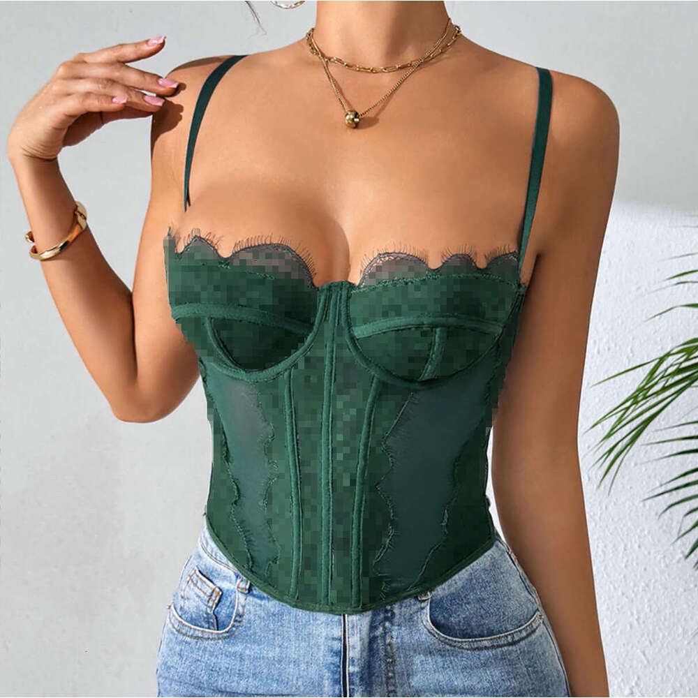 Hot Item Girl Sexy Push-Up Tight Fishbone Bra Eyelash Lace Trim See-Through Pure Desire Camisole