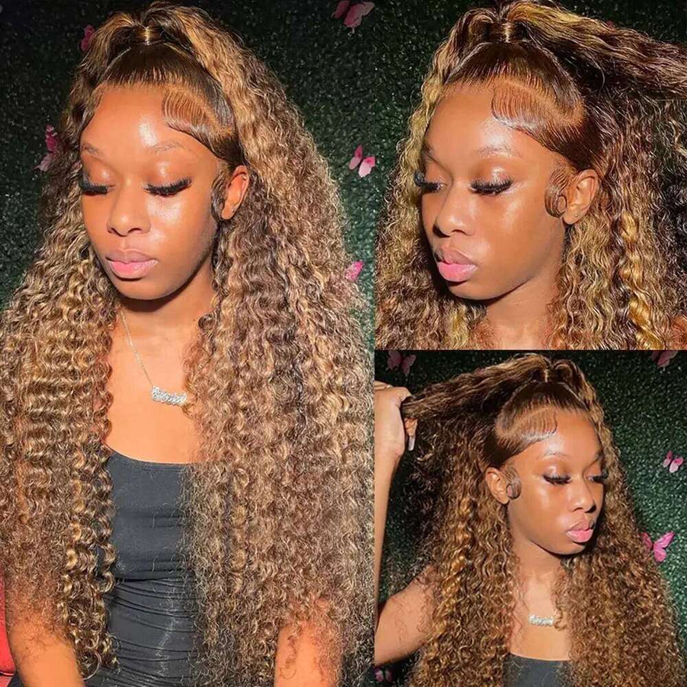 13x4 Highlight Curly Front Human Hair Wigs For Women Brazilian Honey Blonde Deep Wave Frontal 13x6 Hd Lace Colored Wig