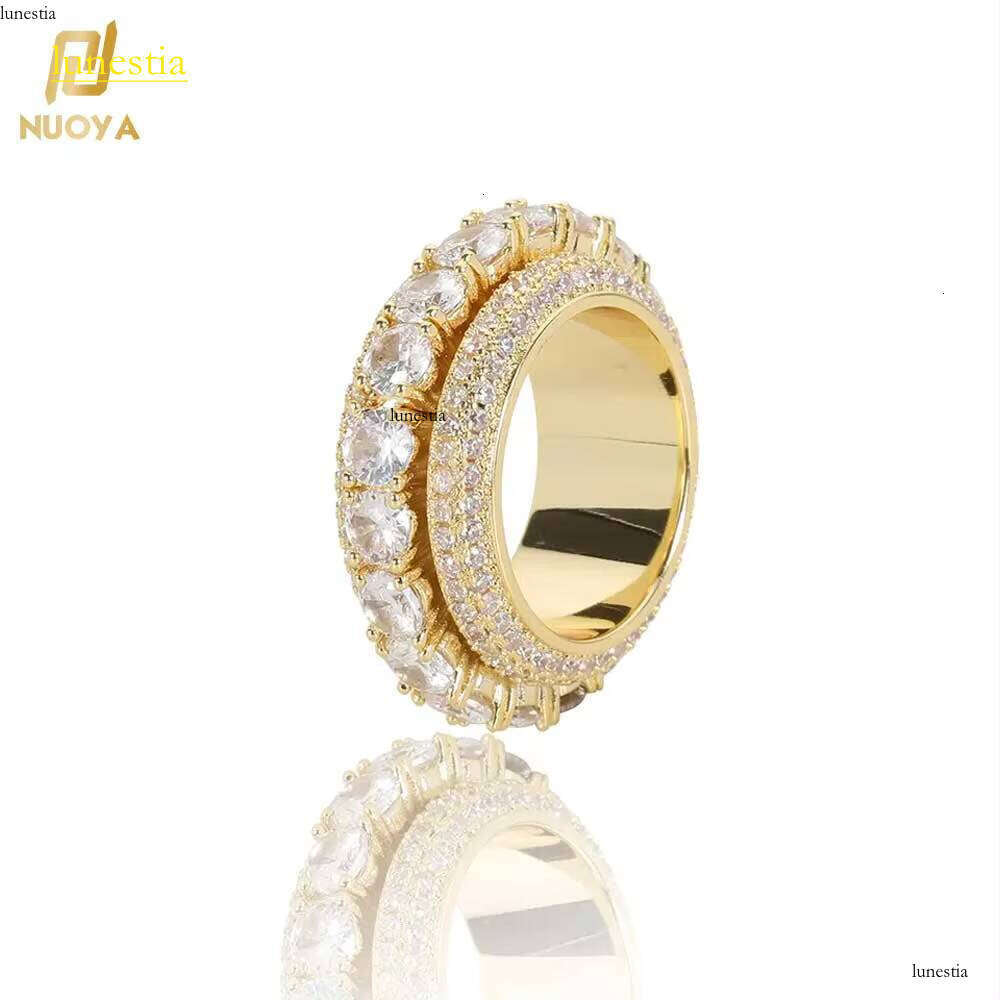 NUOYA Wholesale Iced Out Jewelry Hip Hop Ring Men Rotating Cz Gold Plated Cuban Rings
