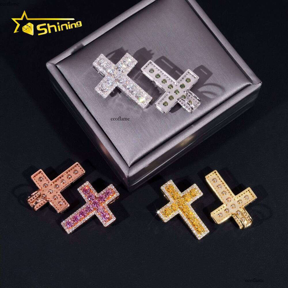 Ready to Ship Valentine Gift Colorful Sier Gold Plated Iced Out Moissanite Cross Pendant