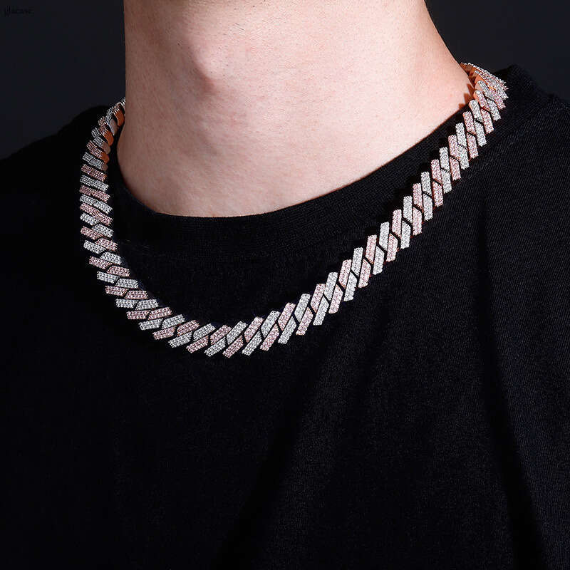 Hip Hop Style Encrypted Dia 14mm Cuban Chain Real Plated Full Moissanite chain Necklace Bling Gold Jewelry
