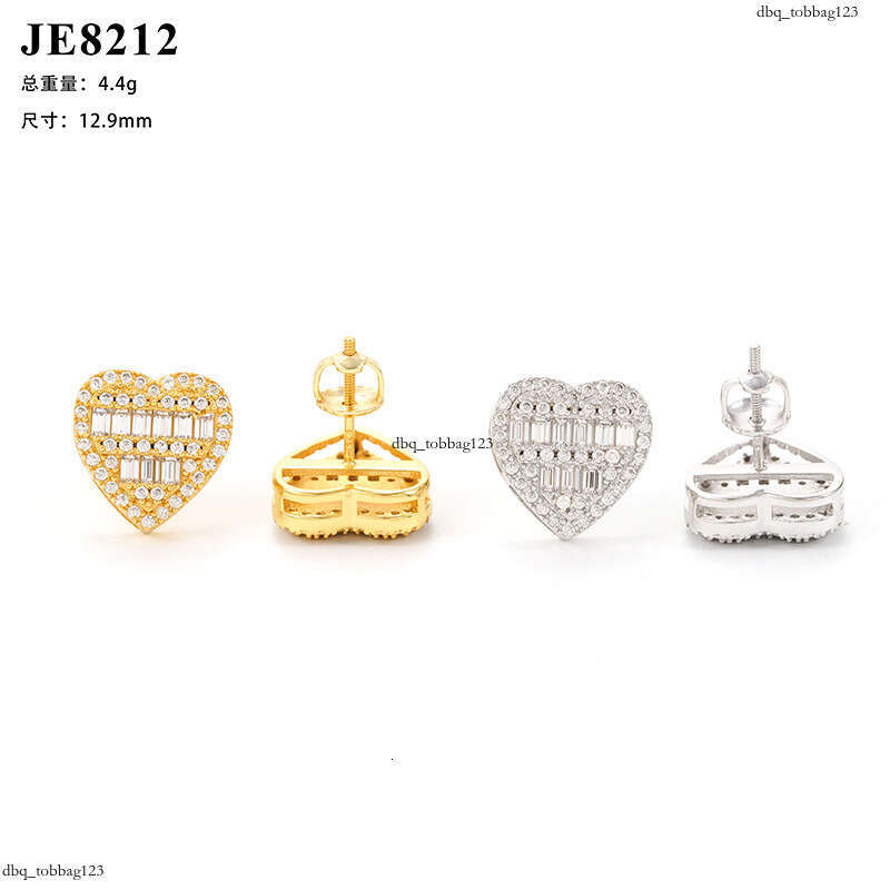 ICED OUT Sier Moissanite Heart-shaped Stud Earrings Hiphop Trendy Jewelry Accessories