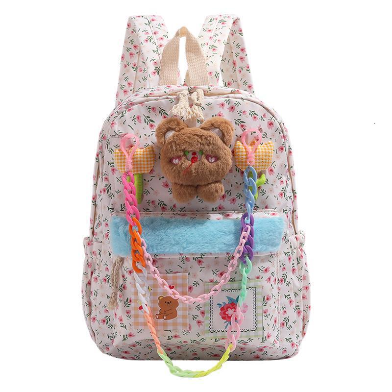 Soft Cute Bear Floral Backpack for Women, Large Capacity Anime Style Student School Bag ddmymoon