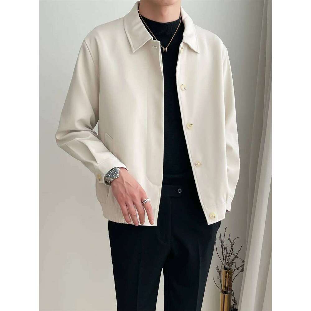 Spring and Autumn New Men's Casual Apricot Lapel Jacket Loose Korean Version of The Trend Short Silhouette Coat Top Men