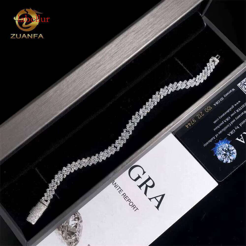 7Mm 1Row High Quality Moissanite Hip Hop Sier Iced Cuban Chain Bracelet With GRA Certificate