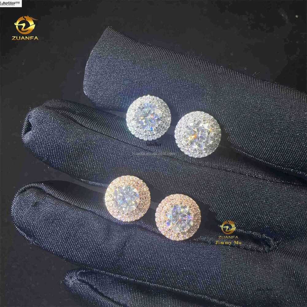 Stylish Fashion Style Drop Shining Hip Hop Circle Crescent Shape Iced out Moissanite Dia VVS1 Stud Earrings Man Gift