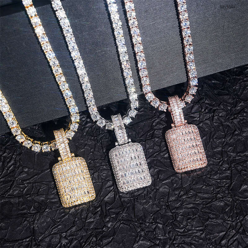INS Fashion Tag Micro Pave Moissanite chain Hip Hop Jewelry Trendy Must-Have Pendant